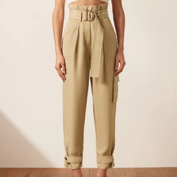 Anthropologie Shona Joy Matilda Paperbag utility pant in wheat color - Picture 2 of 6